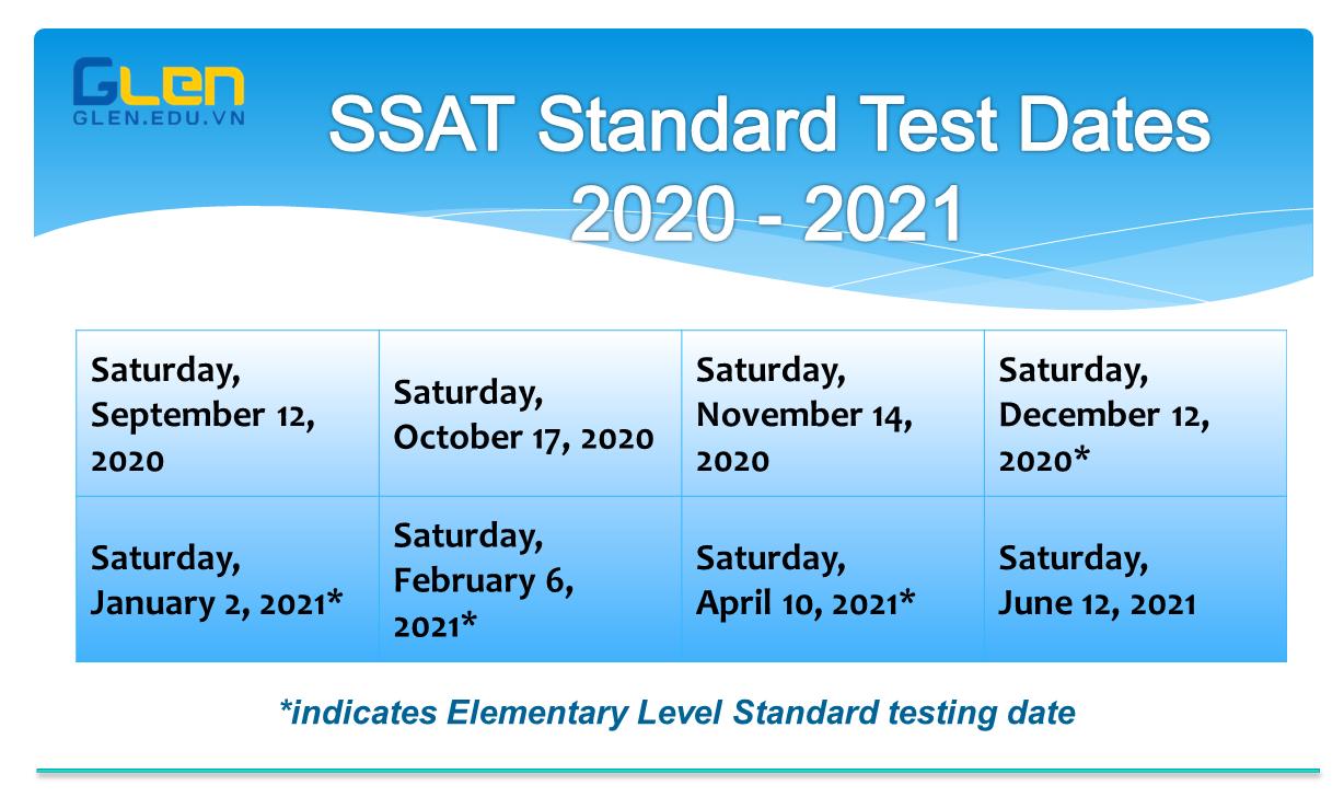 Lịch thi SSAT năm 2020 - 2021