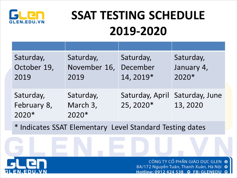 Lịch thi SSAT năm 2019-2020
